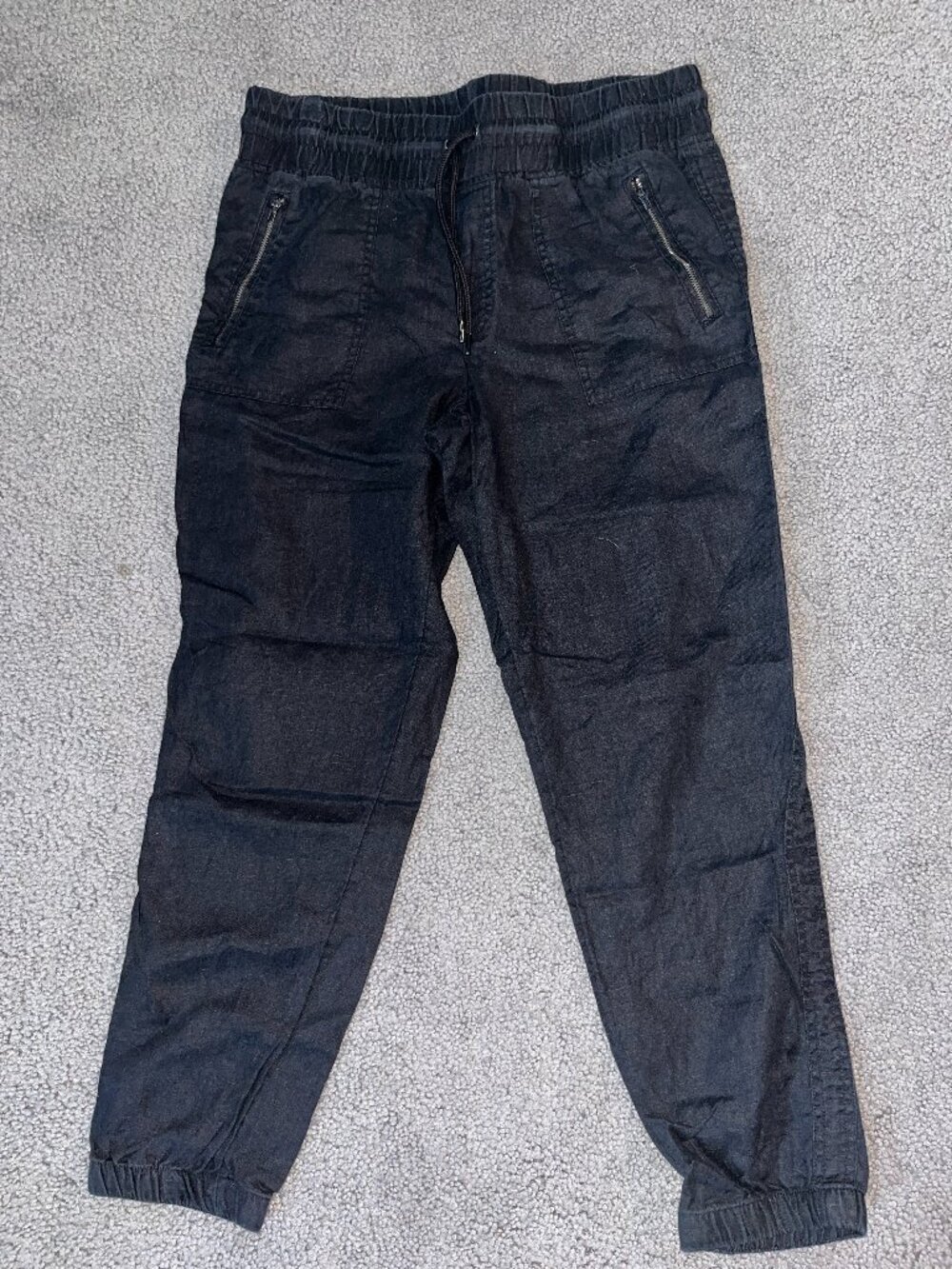 ATHLETA CABO 100% LINEN JOGGER in BLACK - PULL-ON - ELASTIC ANKLE- EUC - SIZE 12